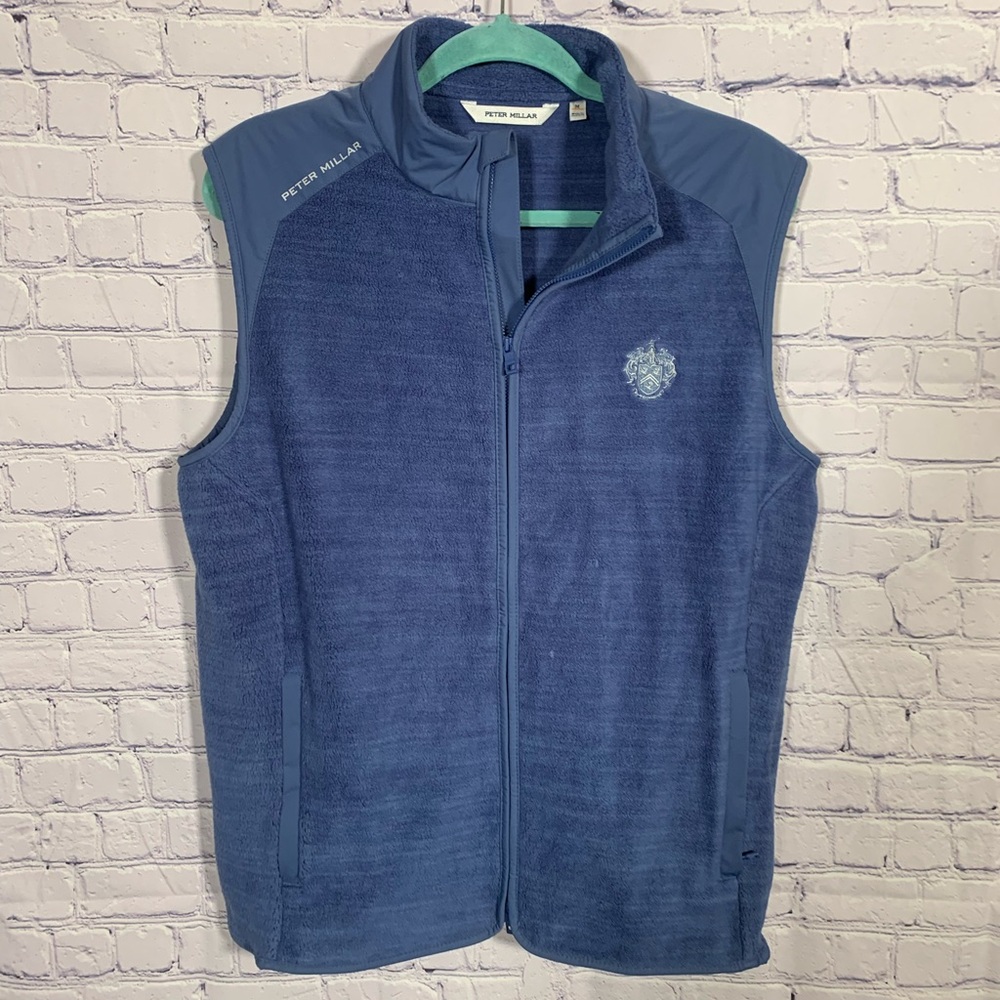 Peter Millar Mens Fade Fleece Vest Blue Size M "Mar-A-Lago" Coat of Arms Preppy